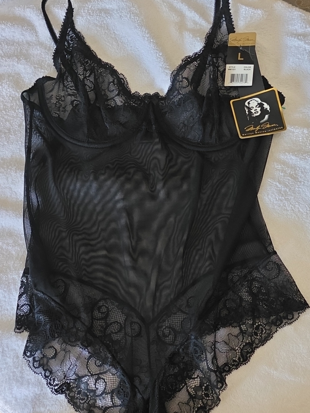 Marilyn Monroe Black Lace Mesh Bodysuit - L